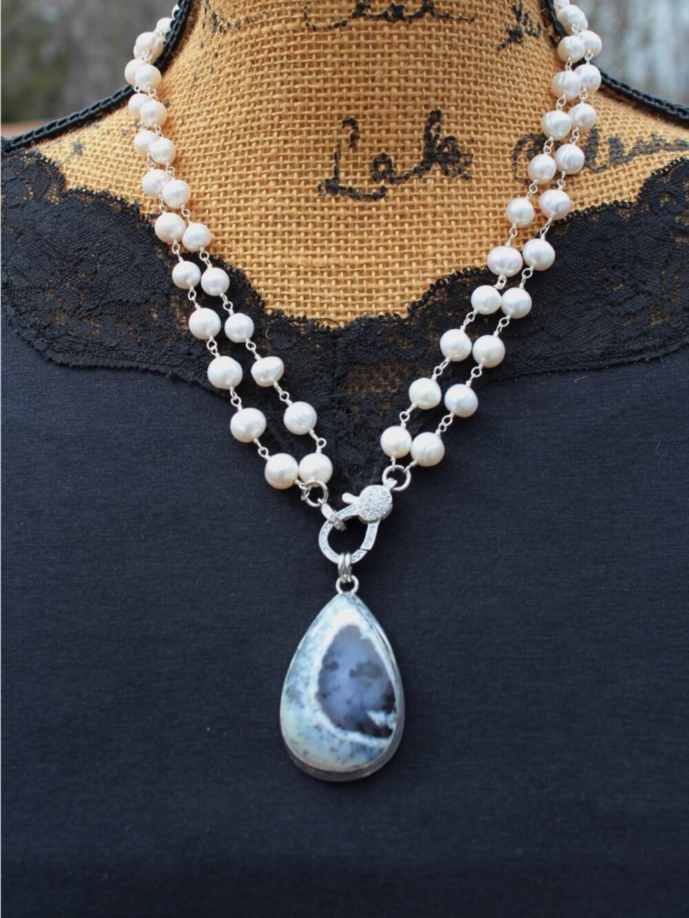 Unique Pearl Dendrite Opal Necklace Fancy Statement Necklace Gift